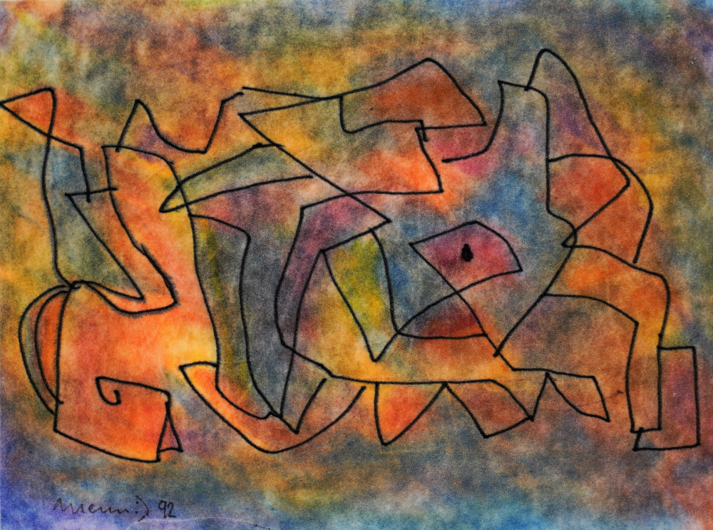 Albert Hennig, o. T. (abstrakte Komposition), Pastell, 1992, 16 x 21 cm, Privatsammlung